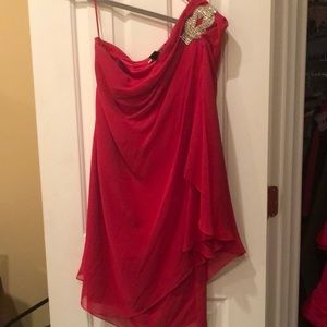 One shoulder red cocktail dress